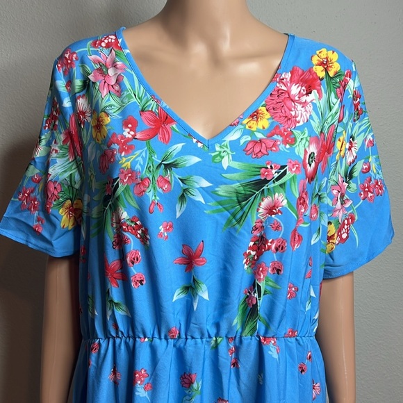Shein Curve 2XL Blue Floral Maxi Dress - Tropical Vibes - Picture 3 of 8